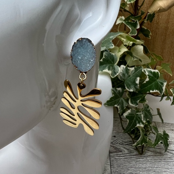 Gold Art Nouveau-Inspired Dangle Earrings - Trendy Retro Statement Earrings - Picture 14 of 16